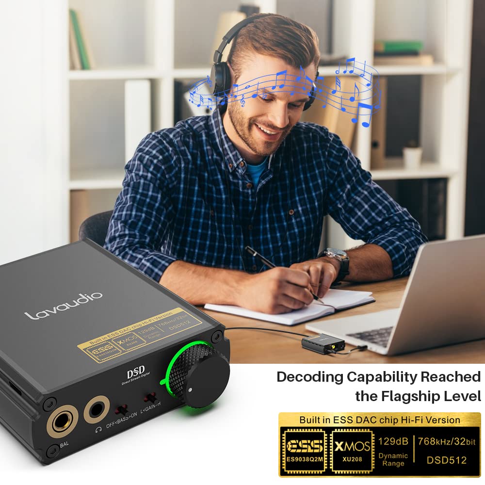 1Mii Lavaudio DS400 Portable DAC/Headphone Amplifier Stereo Supports 768K/32Bit and Native DSD512, Hi-Res Hi-Fi for PC Headphone Out/3.5/4.4 mm/Coaxial/Optical Out Windows/Android/iOS Compatible