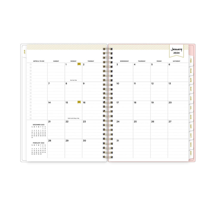 2024 Day Designer Weekly/Monthly Planning Calendar, 5-7/8" x 8-5/8", Ticking Stripe Blush, January to December