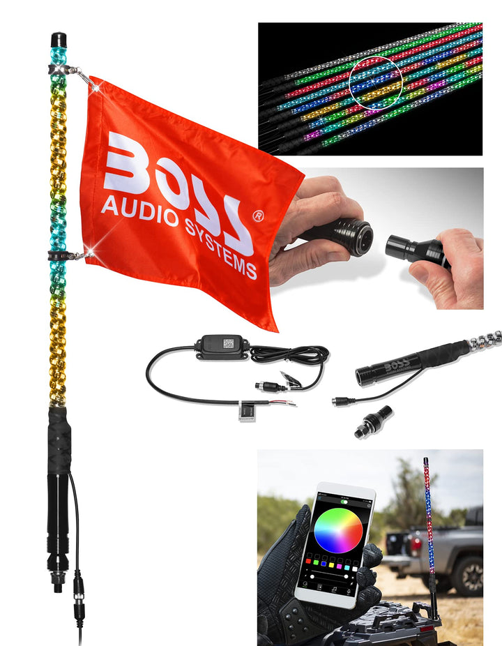 BOSS Audio Systems XP2 ATV Chasing LED Whip–24 inch, 360-degree RGB Illumination