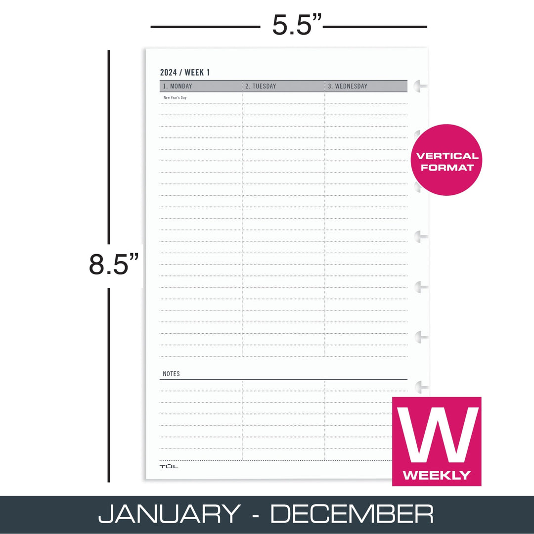 2024 TUL® Discbound Weekly Planner Refill Pages, Untimed Vertical Format, Junior