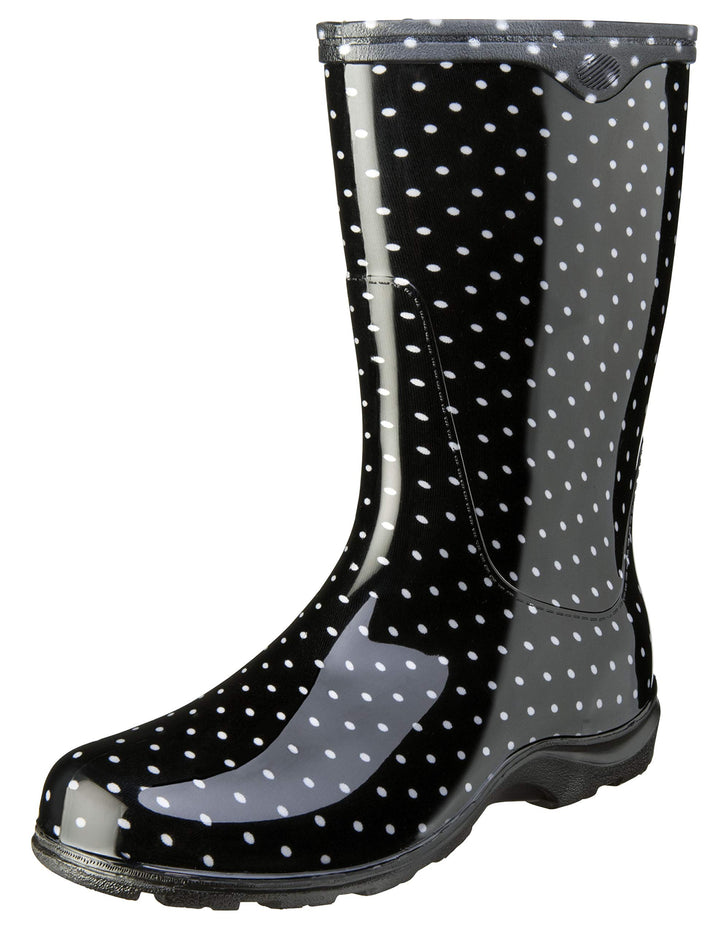 Sloggers Waterproof Garden Rain Boots for Women -(Polka Dot Black), (Size 9)