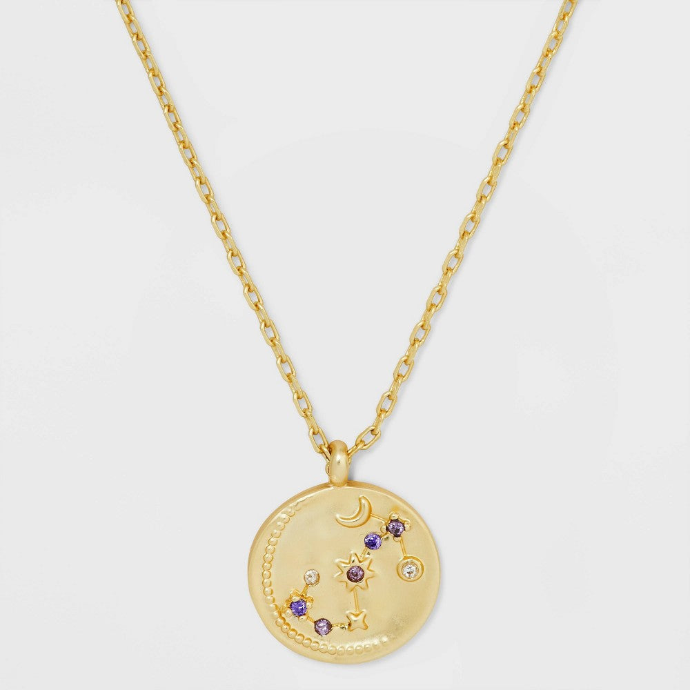 14K Gold Dipped 'Scorpio' Disc with Stones Pendant Necklace - Gold