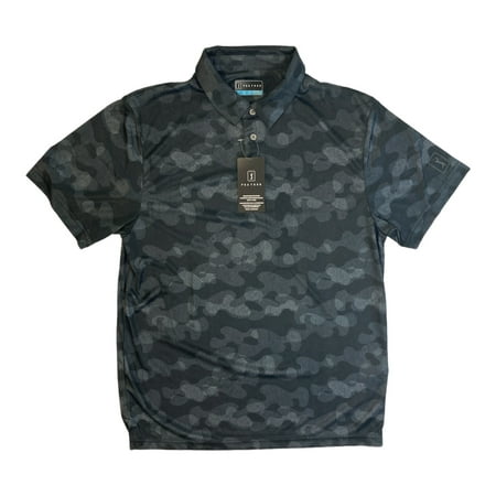 PGA Tour Men s Golf Performance 3 Button Placket Polo Shirt (Caviar  XL)