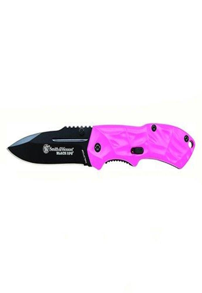 Smith & Wesson Black Ops SWBLOP3SMP Pink 5.8in S.S. Assisted Opening Knife with 2.5in Drop Point Blade and Aluminum Handle for Tactical, Survival and EDC