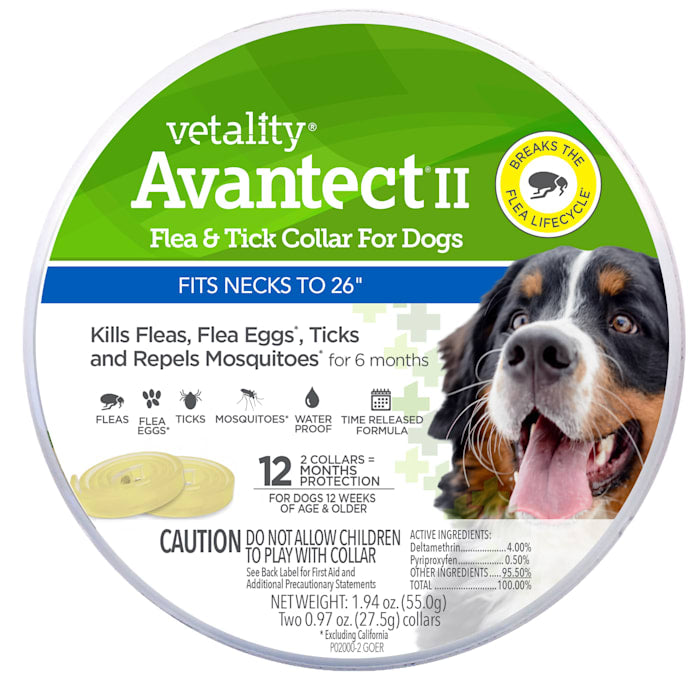 Duplicate! Vetality up to 26" neck Avantect II Flea & Tick Collar for Dogs  2 Count