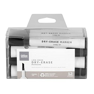 Office Depot Brand Low-Odor Dry-Erase Markers, Chisel Point, Black, Pack of 12