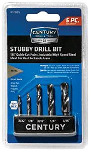 Century Drill & Tool CY17905 Stubby Hex Shank Drill - 5 Piece