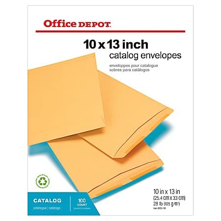 Office Depot Large Format Open-End Kraft Envelopes, 10in. x 13in., Brown, Pack Of 100, 77681