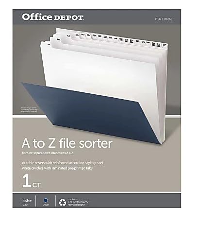 Office Depot� Brand Index Desk Sorter, Letter Size, A - Z, Navy, 20 Tabs