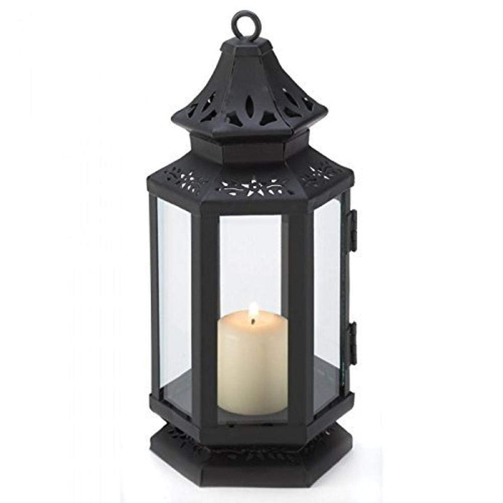Accent Plus 57070785 Floral Cutouts Candle Lantern, Black