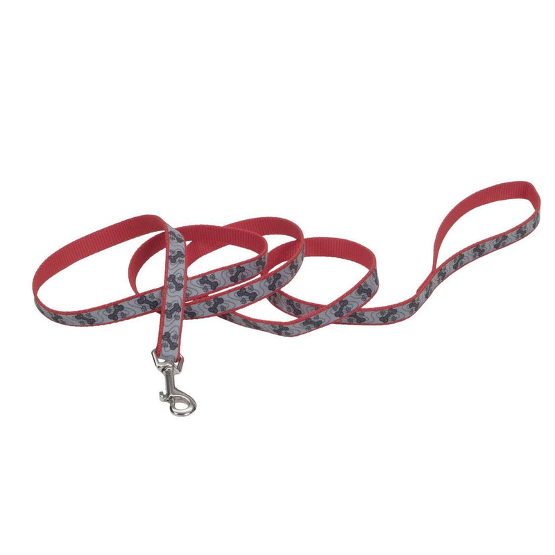 Coastal - Lazer Brite - Reflective Dog Leash, Red Paws and Bones, 5/8" x 06&