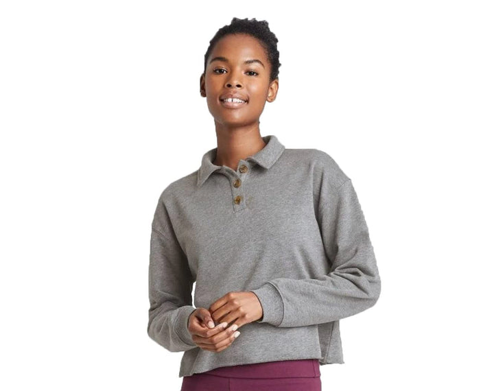 Wild Fable Women's Cropped Polo Shirt - (Gray, Large)