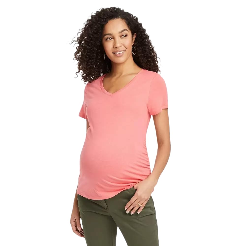 Isabel Maternity by Ingrid & Isabel Short Sleeve V-Neck Side Shirred - XXL Pink