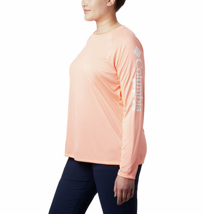 Columbia Women's PFG Tidal Tee II Sun Protection Long Sleeve Shirt, Tiki Pink/White Logo, 2X Plus