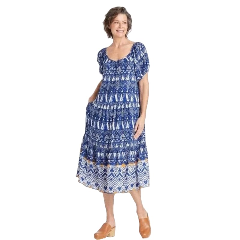 Knox Rose Women's Puff Short Sleeve Tiered A-Line Dress - (Blue, Small)
