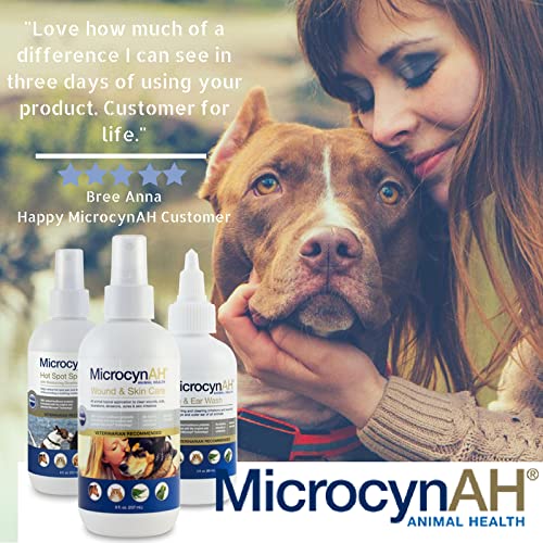 MicrocynAH Wound and Skin Care Hydrogel for Dogs | Non-Toxic Spray Formulated to Clean Wounds | Veterinarian Recommeneded Non-Toxic Formula | 8oz
