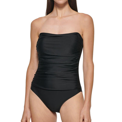 DKNY Women's One Piece Bandeau Maillot Swimsuit (Black, S)