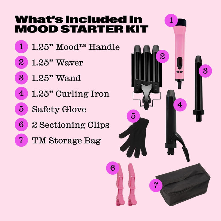 Trademark Beauty Mood Interchangeable Iron Styling Kit - 3 in 1 Curling Iron, Hair Waver, and Curling Wand, Hair Styling Tool, 1.25 Inch Barrel, 32mm