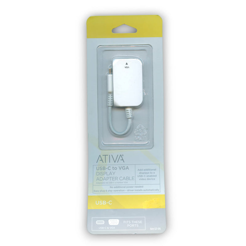 ATIVA USB-C to VGA Adapter, White, 41509 Video Converter for Modern Devices