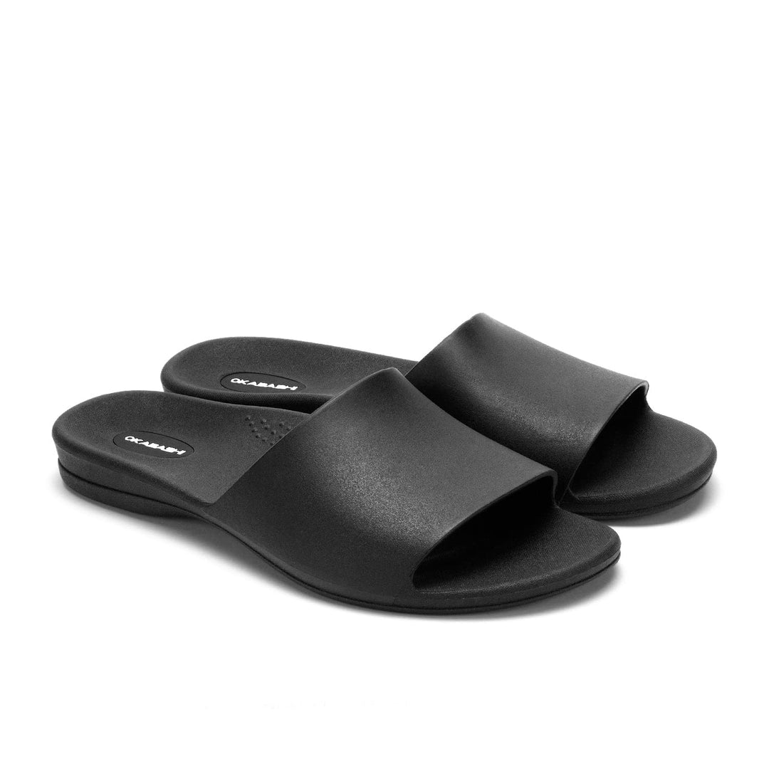 OKABASHI Women's Cruise Slide Sandal (Black, 6) | Contoured Footbed w/Arch Support for All-Day Comfort | Lightweight & Waterproof Design | Sustainably Made in The USA