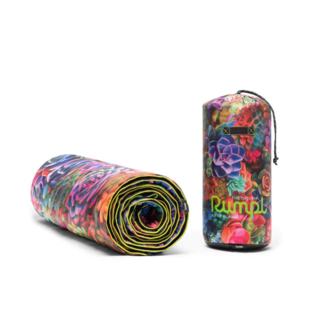 Rumpl Original Puffy Blanket - Warm Puffy Camping Blanket, 100% Recycled Polyester Insulation, Lightweight, Packable, Water-Resistant, Outdoor Puffer Blanket, 52"x75", Psychedelic Succulents