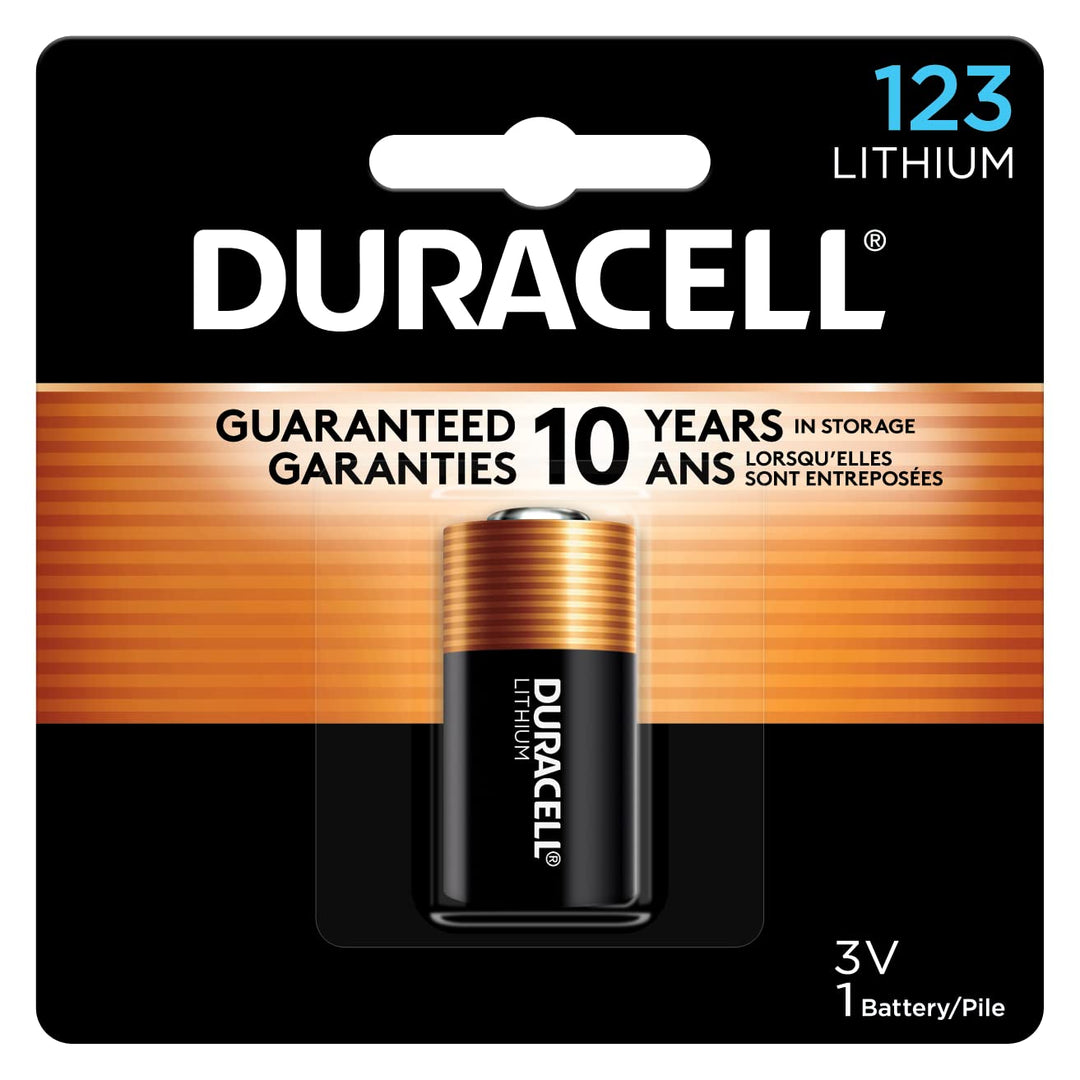 Duracell CR123A 3V Lithium Battery, 1 Count Pack, 123 3 Volt High Power Lithium Battery, Long-Lasting for Home Safety and Security Devices, High-Intensity Flashlights, and Home Automation