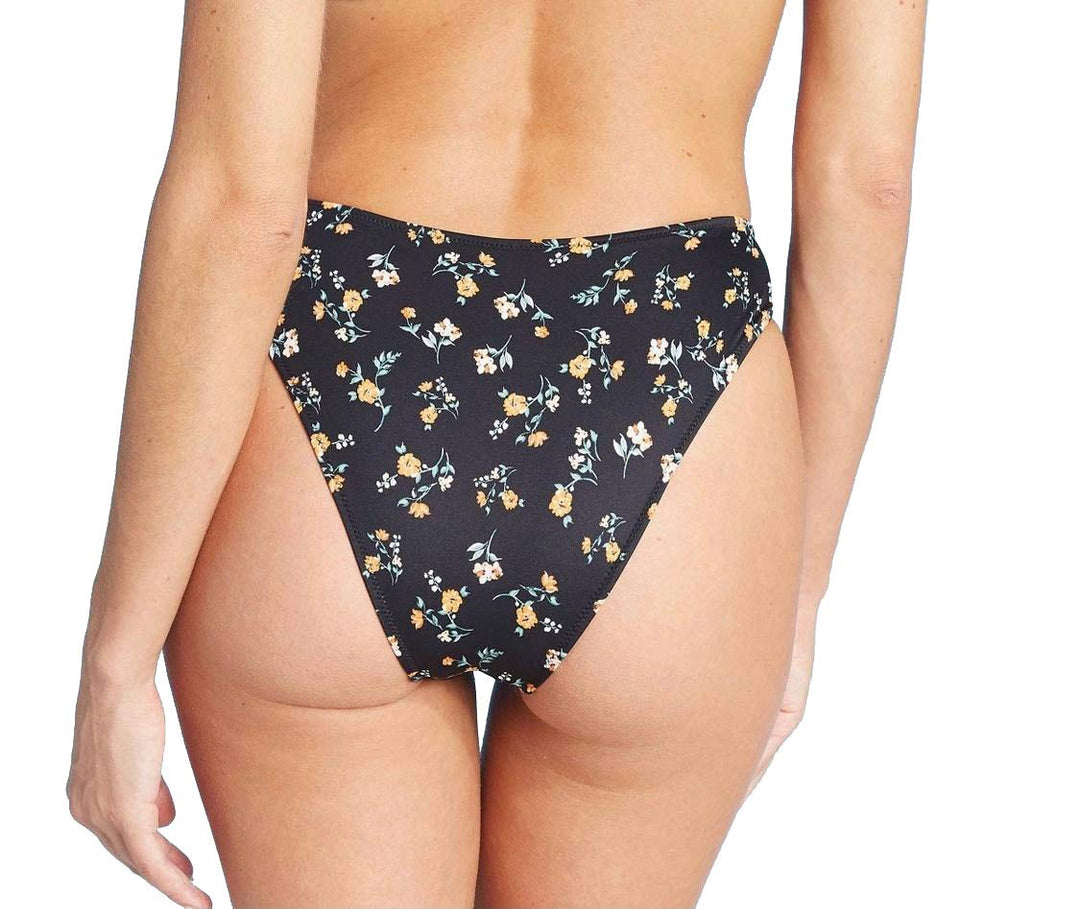 Shade & Shore Women's High Leg Extra Cheeky Bikini Bottom (Black Floral, XL)