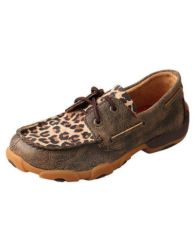 Children's Twisted X YDM0028 Boat Shoe Distressed/Leopard Leather 3.5 M