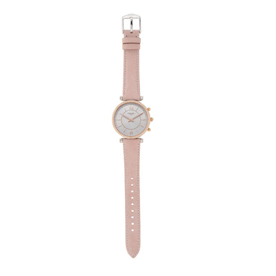 Fossil Women's 36mm Carlie Stainless Steel and Leather Hybrid Smart Watch, Color: Rose/Silver, Pink (Model: FTW5039)