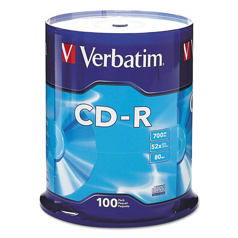 Verbatim CD-R Recordable Media, Spindle, 700MB/80 Minutes, Pack of 100