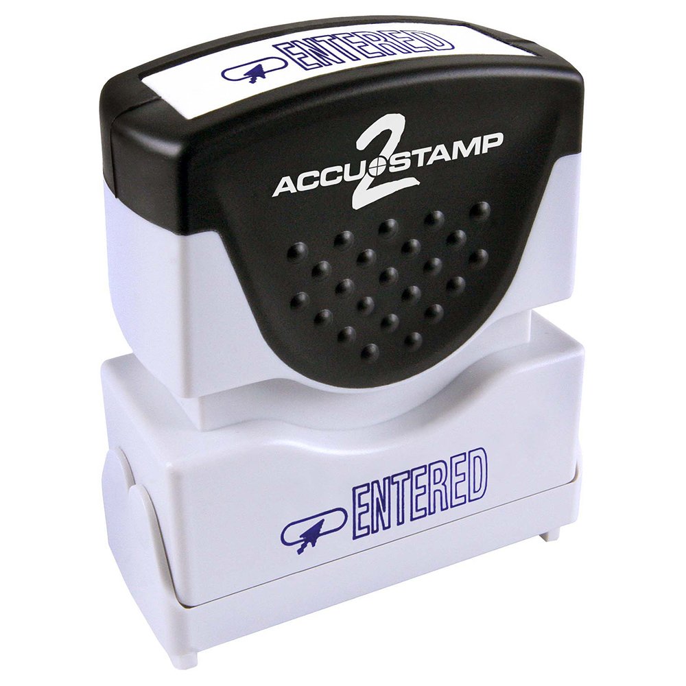 ACCU-STAMP2 Message Stamp with Shutter,1-Color, ENTERED, 1-5/8" x 1/2" Blue Ink