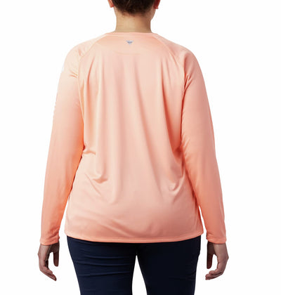 Columbia Women's PFG Tidal Tee II Sun Protection Long Sleeve Shirt, Tiki Pink/White Logo, 2X Plus