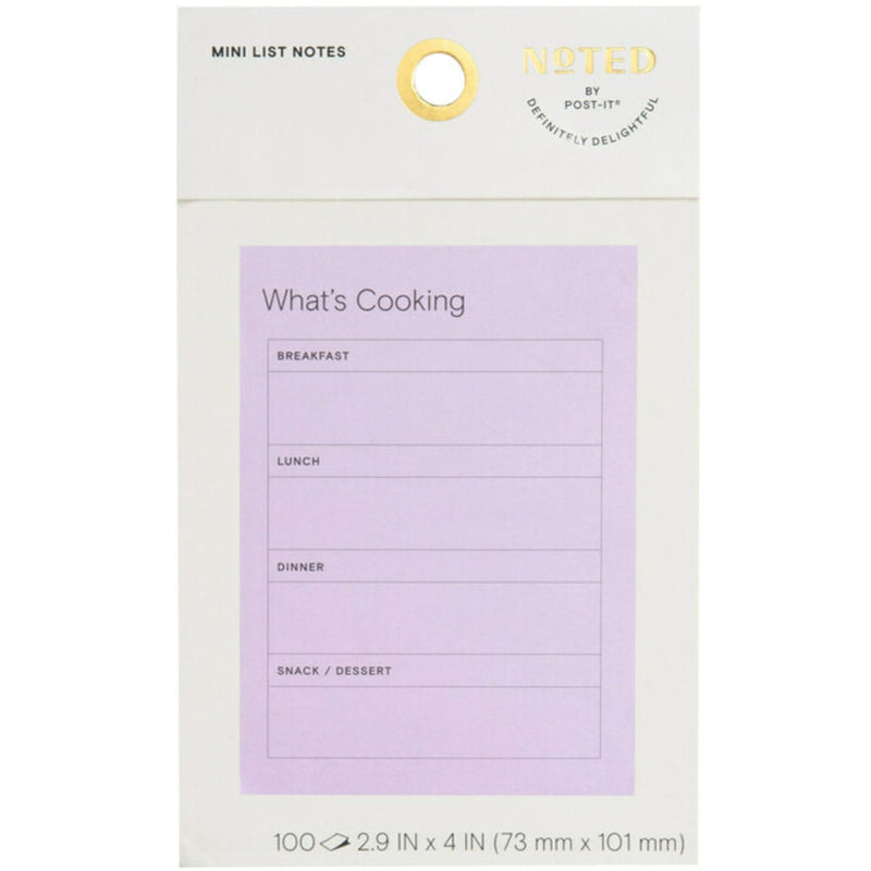Noted by Post-it� Meal Planning Notes, 4" x 2-15/16", Lilac, 100 Sheets Per Pad