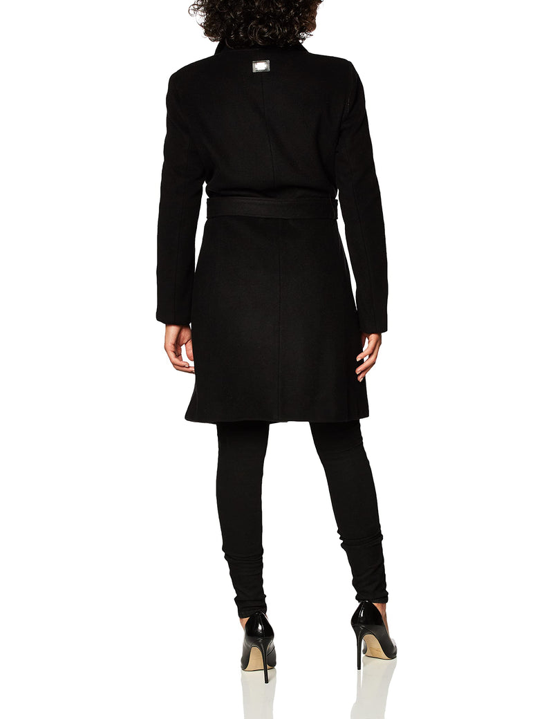 Calvin Klein Womens Belted wrap Wool Coat, Black, 14