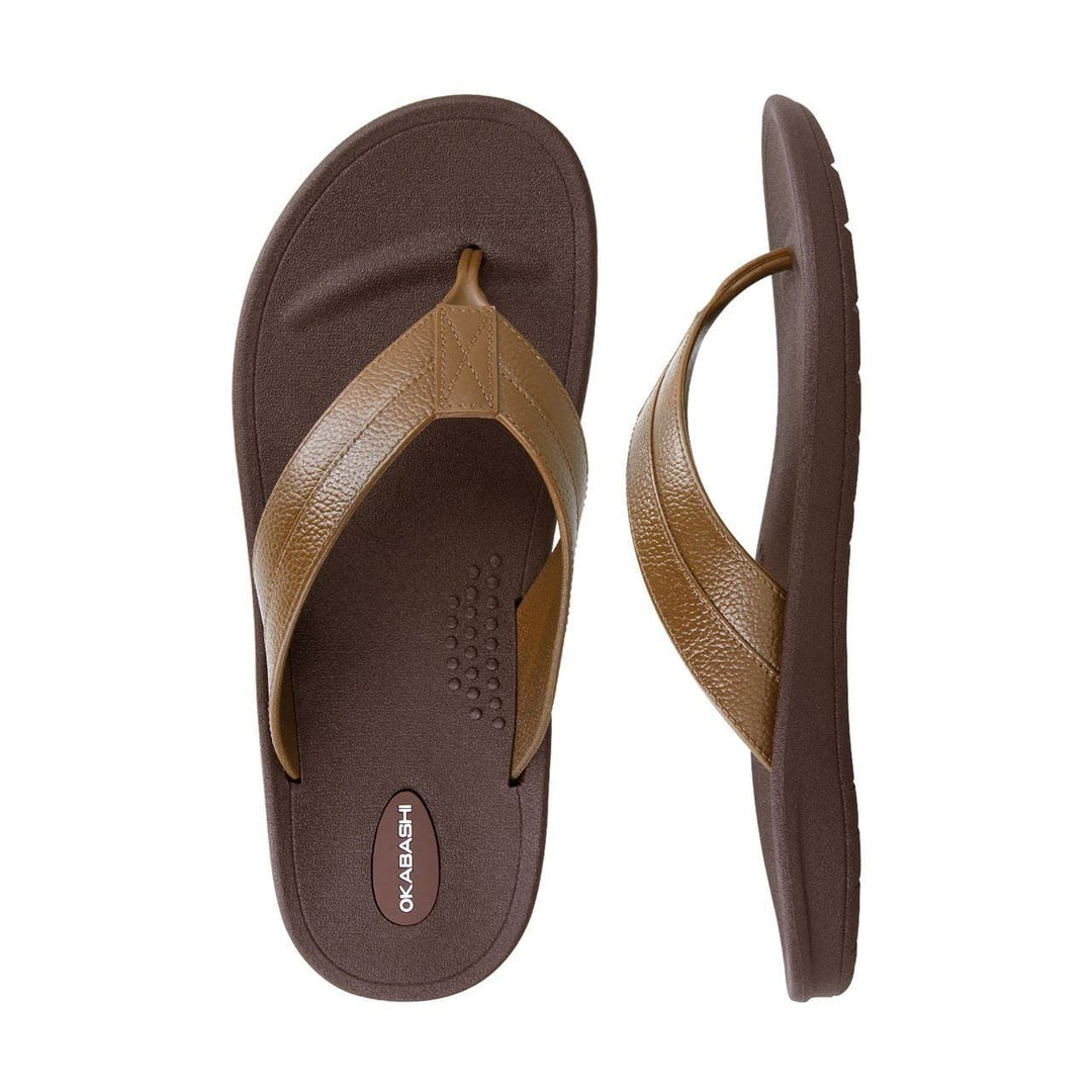 OKABASHI Men's Voyager Flip Flop (Brown/Toffee, 12) | Sculpted Footbed w/Nonslip Grip | Slip Resistant & Waterproof | Sustainably Made in the USA
