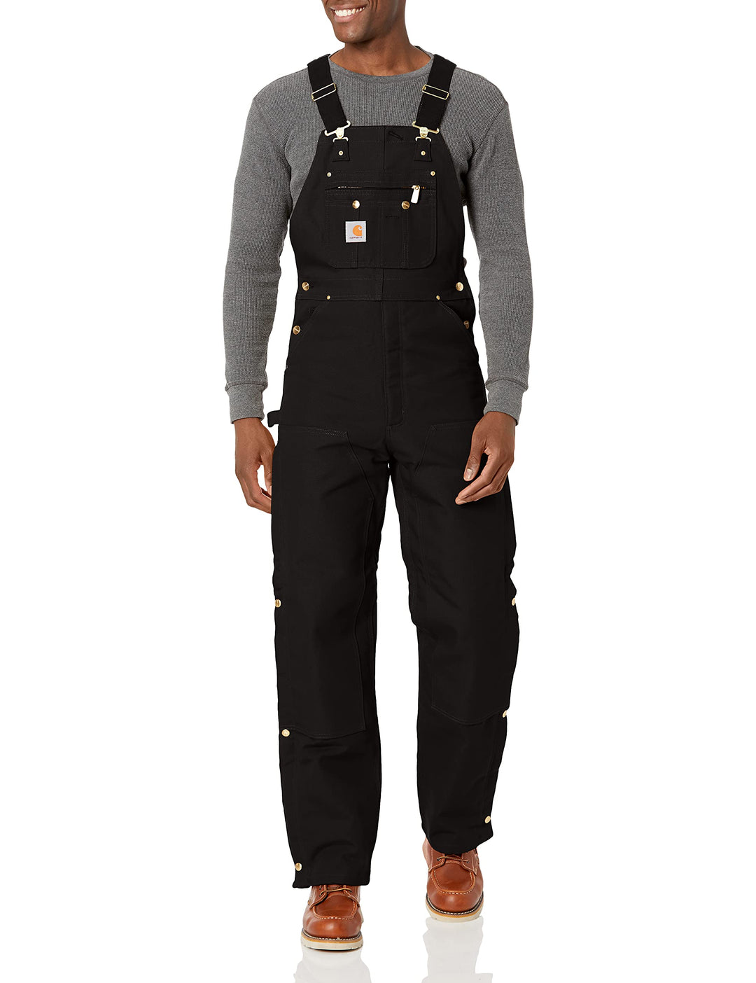 Carhartt mens Quilt Lined Zip to Thigh Bib overalls and coveralls workwear apparel, Black, 38W x 32L US