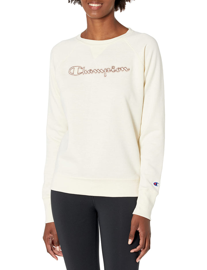 Champion Women's Powerblend Crew, Graphic, Natural-586959, X-Small