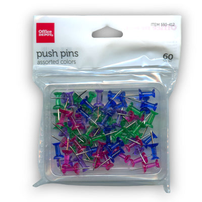 Office Depot Fashion Pushpins, 1/4", Irregular Shape, Assorted Colors, Pack of 60 - Push Pins Perfect for Corkboard Wall Hanging, Pinning and Decorating
