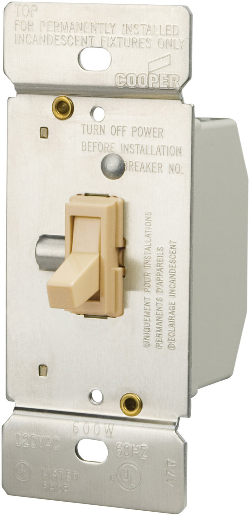 Cooper Wiring TI306-V-K 3-Way Toggle Dimmer With Knob- Ivory