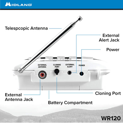Midland - WR120, NOAA Emergency Weather Alert Radio - S.A.M.E. Localized Programming, Trilingual Display, 60+ Emergency Alerts, & Alarm Clock (WR120C - Clam Packaging)