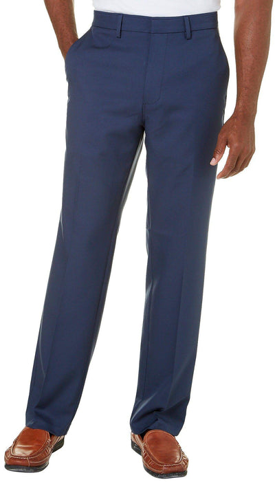 Haggar Men's Standards Solid Gabardine Superflex Waist Flat Front Pant, Indigo, 30Wx30L