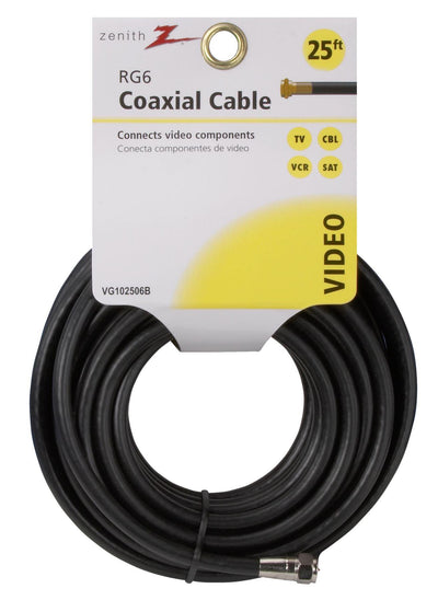 Zenith Coaxial Cable, 25 ft., Black