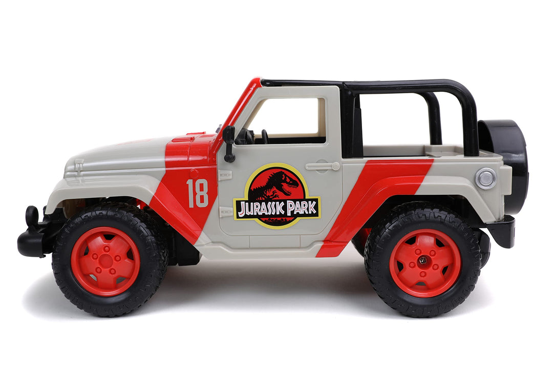 Jada Toys Jurassic World Hollywood Ride Jurassic Park Jeep Wrangler Remote Car Hollywood Rides Jurassic Park Jeep Wrangler - 1:16 Scale Radio Control Vehicle,Beige