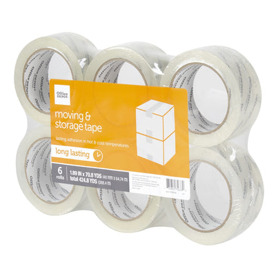 Office Depot® Brand Moving & Storage Packing Tape , 1.89" x 70.8 Yd, Crystal Clear, Pack Of 6 Rolls