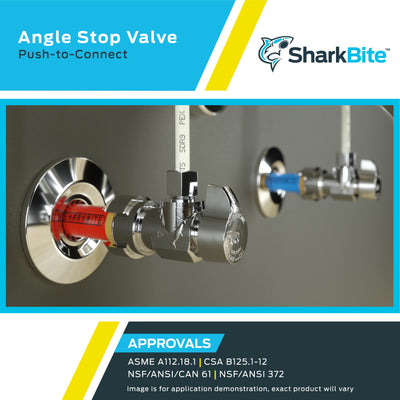 SharkBite 1/2 x 1/4 Inch (3/8 Inch OD) Compression Angle Stop Valve, Quarter Turn, Push to Connect Brass Plumbing Fitting, PEX Pipe, Copper, CPVC, PE-RT, HDPE, 23048-0000LF