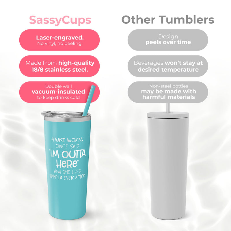 SassyCups Stainless Steel Funny Wise Woman Tumbler, Aqua Blue, 22 oz