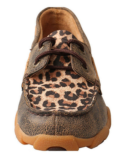 Children's Twisted X YDM0028 Boat Shoe Distressed/Leopard Leather 2 M