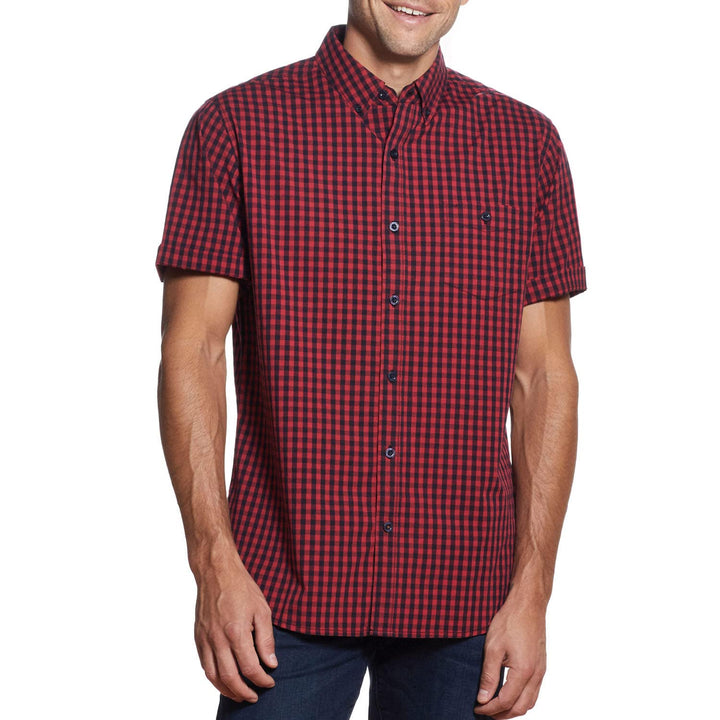 Weatherproof WP Men's Short Sleeve Woven Shirt- Red X-Large