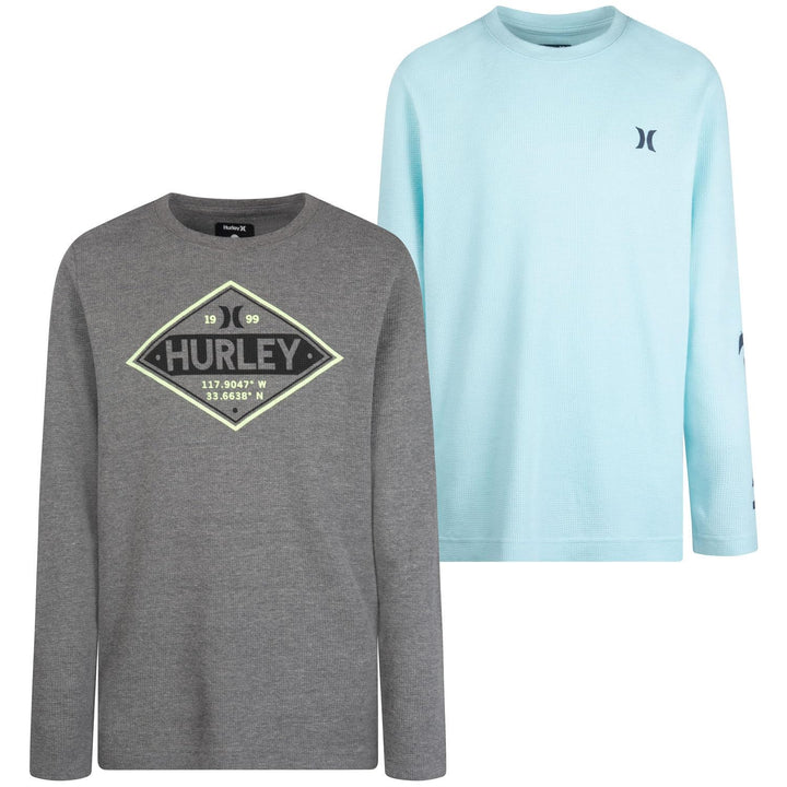 Hurley Boy's Long Sleeve Thermal T-Shirt 2 Pack 7/8, Aqua/Gray