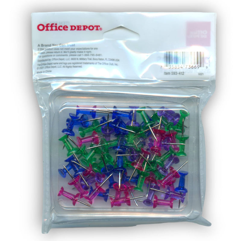 Office Depot Fashion Pushpins, 1/4", Irregular Shape, Assorted Colors, Pack of 60 - Push Pins Perfect for Corkboard Wall Hanging, Pinning and Decorating
